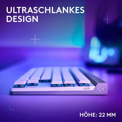 Logitech G G515 LIGHTSPEED TKL kabellose flache Gaming-Tastatur, LIGHTSYNC RGB, dünnes Profil ohne Ziffernblock, PBT-Tastenkappen, taktile mechanische Switches, Deutsches QWERTZ-Layout - Weiß