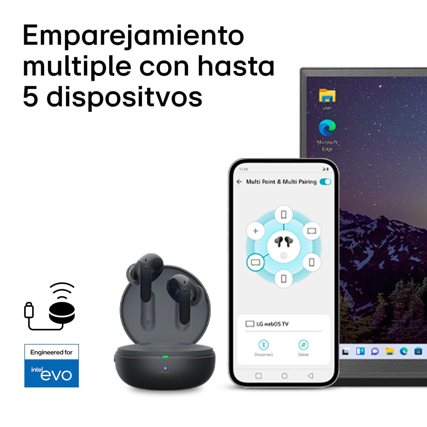 LG TONE Free DT90Q In-Ear Bluetooth Kopfhörer mit Dolby Atmos-Sound, MERIDIAN-Technologie, ANC (Active Noise Cancellation), Uvnano & IPX4-Spritzwasserschutz - Schwarz