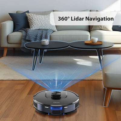 Tikom 5000Pa Staubsauger Roboter mit LiDAR Navigation, L8000 Pro Saugroboter mit Wischfunktion, 150Mins Max, Selbstaufladend, WLAN, 14 No-Go-Zonen, für Tierhaare, Teppich, Hartboden