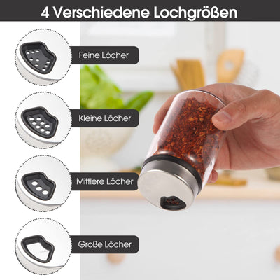 LEEPAT Gewürzgläser mit Drehdeckel, 2 Stück Borosilikatglas Gewürzstreuer, 150ml Gewürzdosen mit 4 Arten von Gewürzlöchern für der Küche, Grillen im Freien, Bbq, Kochen