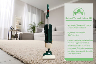 JaTop Original Vorwerk Kobold 121 inkl. Elektrobürste ET 340, Hartbodendüse und 10 Staubsaugerbeutel +Duft Renewed + generalüberholt Garantie, mit Beutel