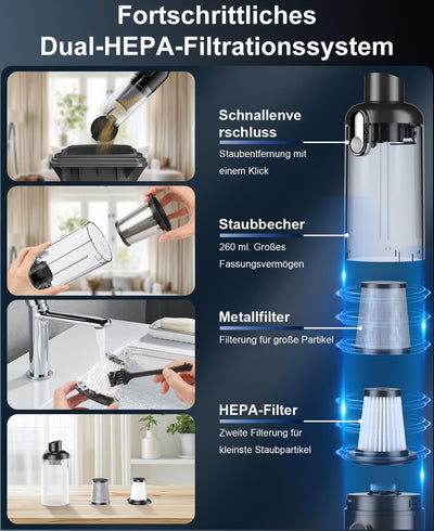 Vankarr Handstaubsauger Akku 16000Pa Handstaubsauger Kabellos Autostaubsauger Stark Mini Staubsauger Tragbarer Handsauger USB Auto Staubsauger Ohne Kabel