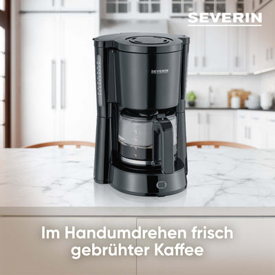 SEVERIN Kaffeemaschine "TypeSwitch" mit Glaskanne, AromaSwitch zur Wahl zwischen 2 Brühprofilen, Kaffeeautomat für bis zu 10 Tassen, 1.000W, Edelstahl-gebürstet-schwarz, KA 4825