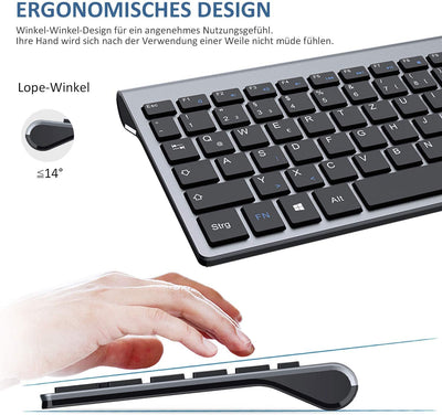 Tastatur Maus Set Kabellos - (Deutsch) USB QWERTZ Funk Tastatur Klein Maus Ultradünne Leise Ergonomisch Tastatur für Computer/PC/Laptop/Smart TV/Windows - Schwarz