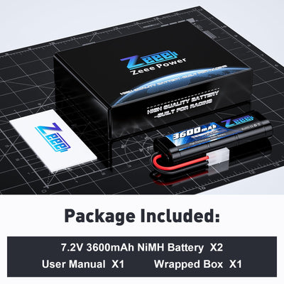 Zeee 7,2V 3600mAh RC NiMH Akku für RC Auto RC LKW HPI Losi Kyosho Hobby (2 Packungen)