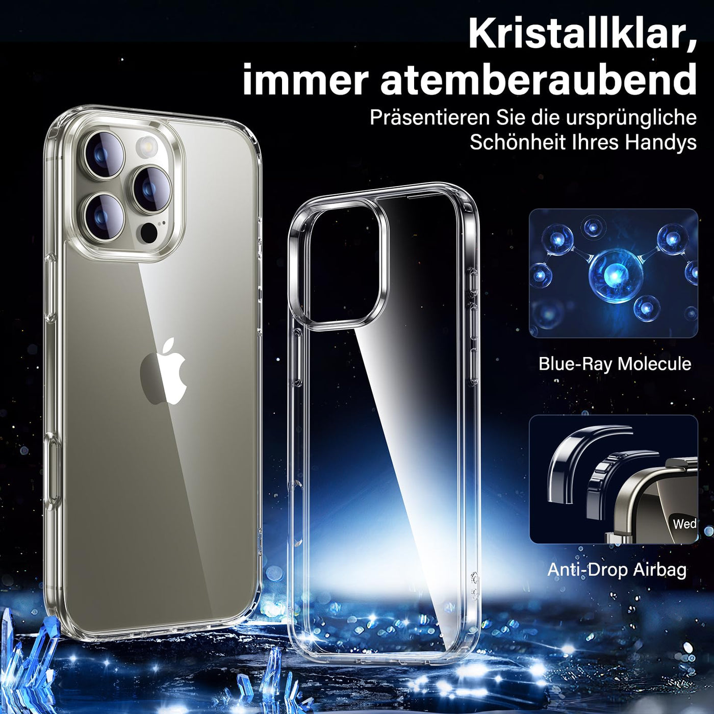 UniqueMe für iPhone 16 Pro Hülle - Handyhülle für iPhone 16 Pro Case, 5 in 1 Set Rundumschutz Schutzhülle Cover,1 Handyhülle & 2 Schutzfolie & 2 Kameraschutz - Transparent