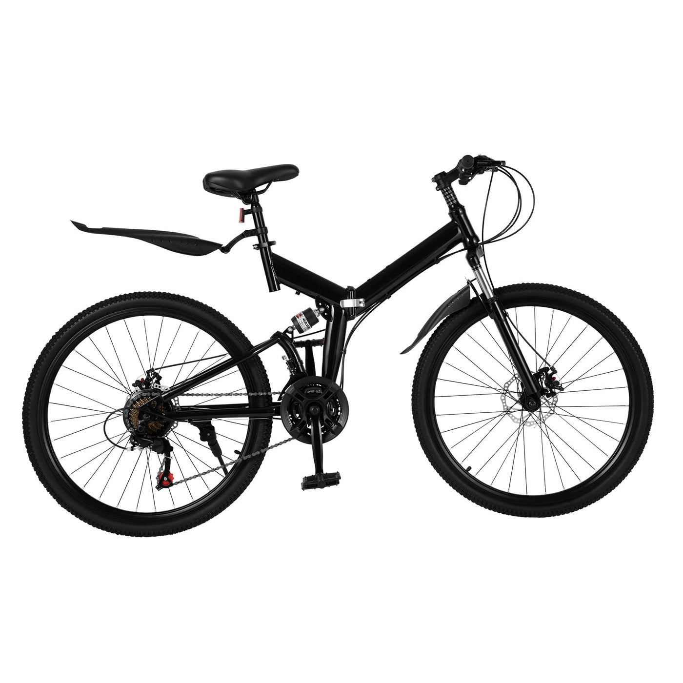 Loobiiny Mountainbike, Geländefahrrad, 26 Zoll (66 cm), für Herren, Erwachsene, Fahrrad, mit zusätzlichem Rad, 21 Gänge, Klapprad, Doppelscheibenbremse, Bike, Stahl, Carbonstahl (schwarz)