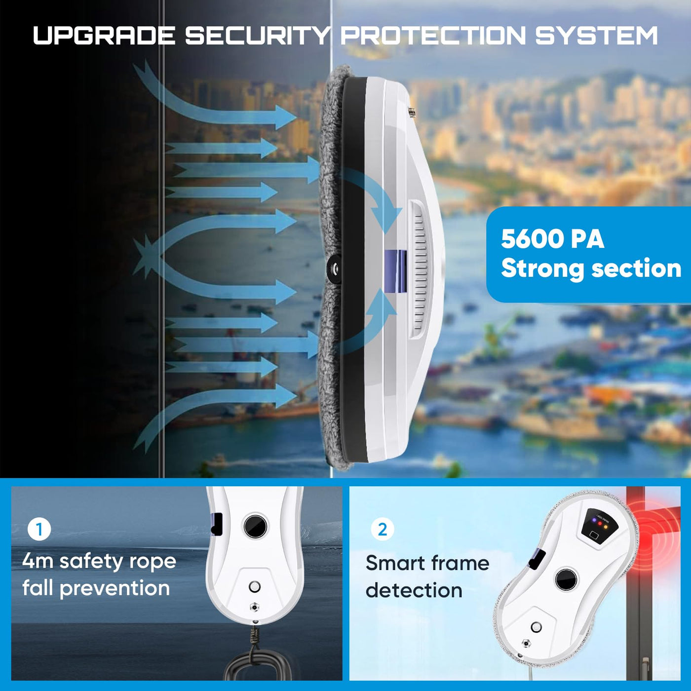 Memows Fensterputzroboter Automatischer Fensterputzer Elektrischer Fensterreiniger Roboter 5600PA, Intelligente Fensterroboter Fensterreinigungsroboter Fenstersauger mit Sprühfunktion Fernbedienung