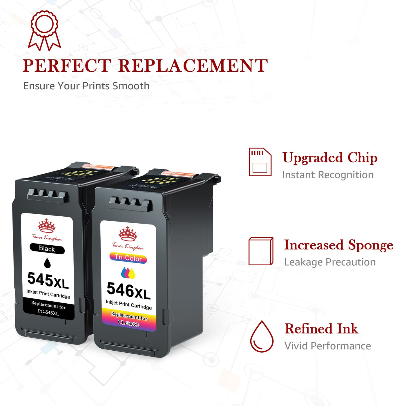 Toner Kingdom PG-545XL CL-546XL Kompatibel für Canon Druckerpatronen 545 546 XL für Canon TS3450 Tintenpatronen für Pixma TS3350 TS3150 TS3351 TS3452 TR4550 TR4551 TR4650 MX495 Tinte (Schwarz, Farbe)