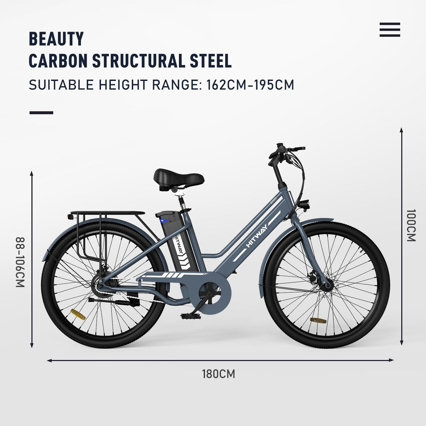 HITWAY E-Bike für Damen Herren, 26 Zoll, Elektrofahrrad E-Citybike, 8.4Ah 36V Abnehmbarer Akku,Sitzhöhe Verstellbar,City Bike mit Gepäckträger für Erwachsene City Pendler