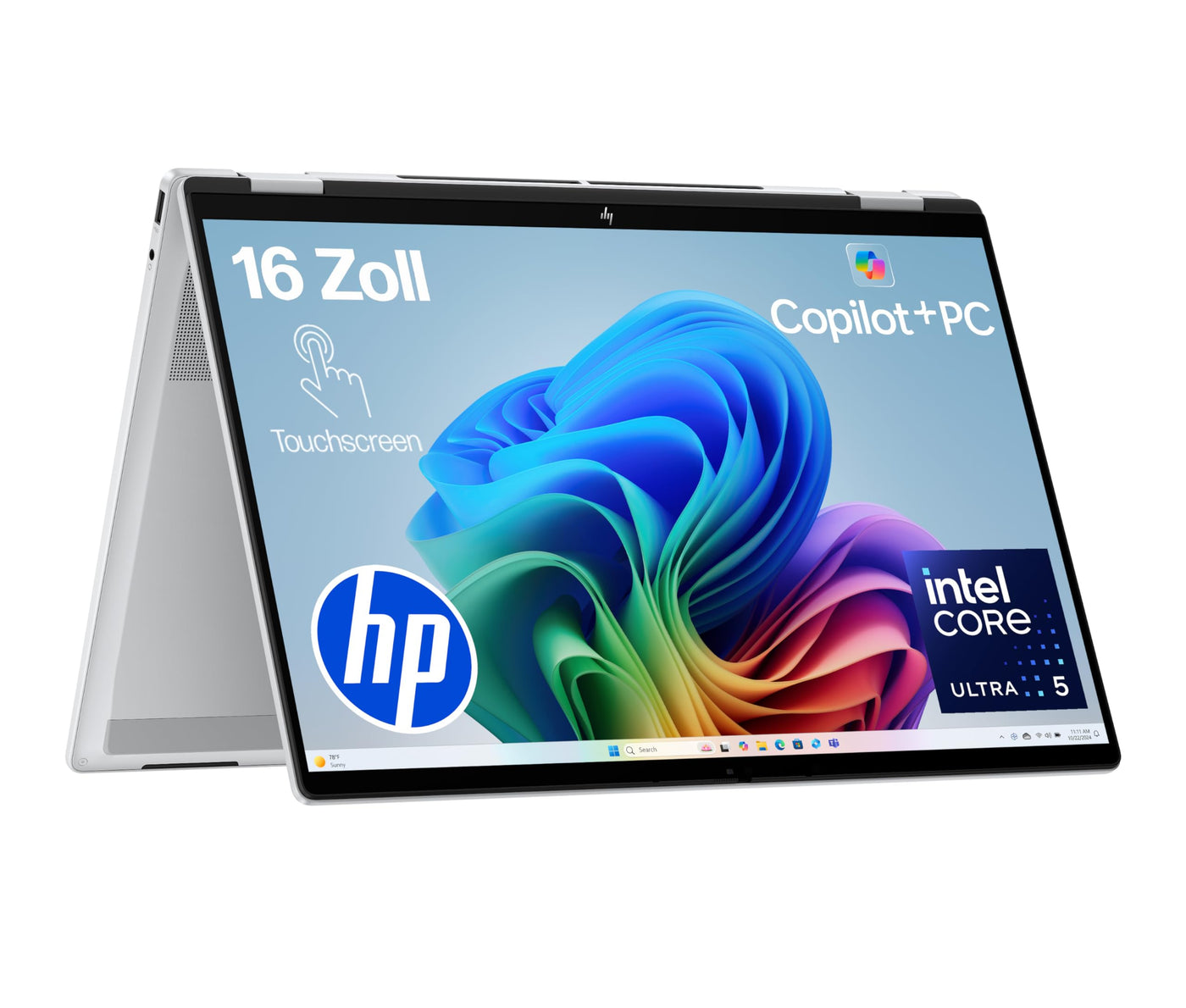HP OmniBook X Flip 2in1 Next Gen AI Laptop | Intel Ultra 5-226V (8C) | dedizierte NPU für KI | 40 NPU Tops | Copilot+ PC | 16" WUXGA 1920x1200 Touchscreen | 16GB | 512GB SSD | Win11 | QWERTZ | Silber