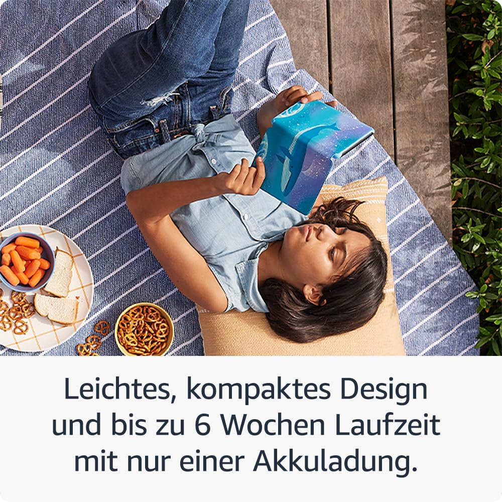 Amazon Kindle Kids (16 GB) – Falls das Gerät kaputtgeht, ersetzen wir es. Inklusive altersgerechter Bücher, Hülle, blendfreiem Bildschirm und schnellerem Umblättern – Ozeanentdecker-Design