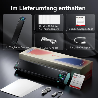 Phomemo M08D Touchscreen Mobiler Drucker, Bluetooth Thermodrucker A4, Rechnungen, Reisedrucker, Mini Tragbarer Drucker Kompatibel mit Phone, Monochromer Nur Thermopapie(M08F Upgrade)