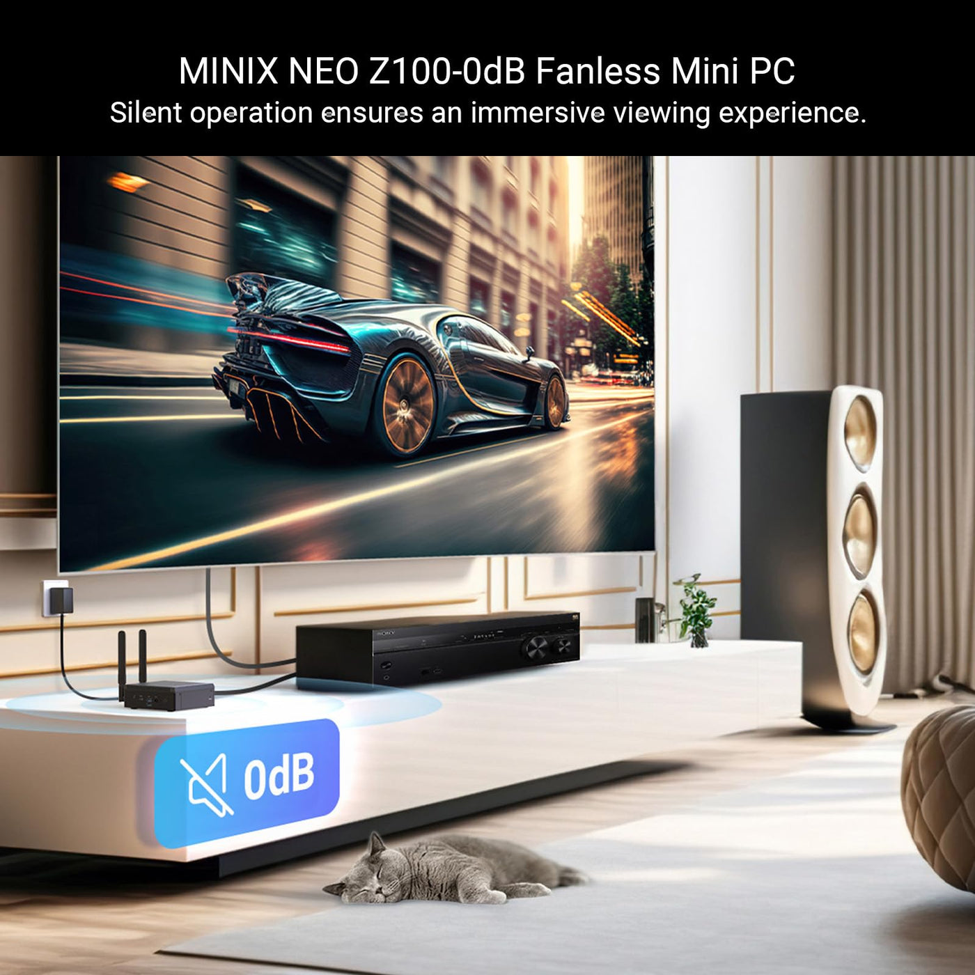 MINIX Z100-0dB lüfterloser Mini-PC, Intel N100 12th Gen 16GB DDR4, 512GB M.2 PCIe 3.0 x 4 SSD Win 11 Pro Desktop-Computer, 4K Dual Display/2,5G LAN/USB-C/WiFi 6/Automatisches Einschalten