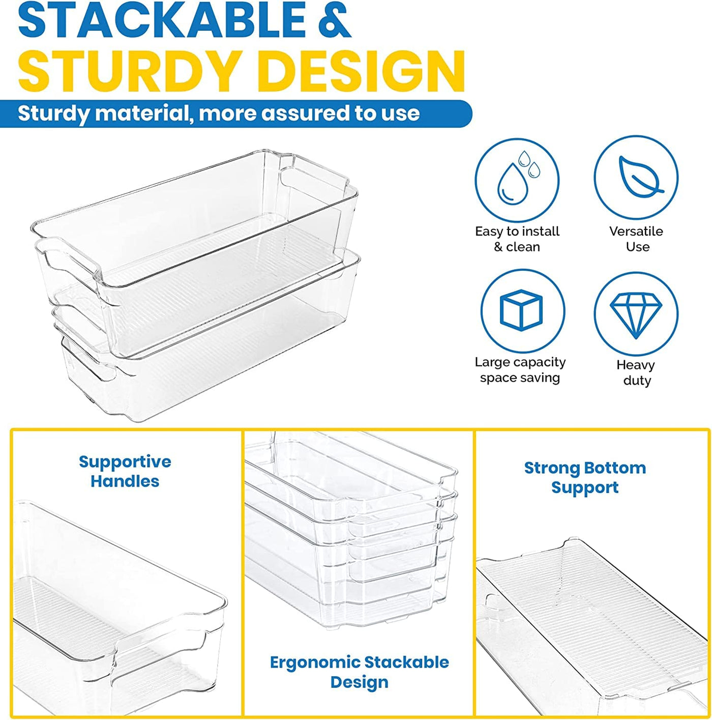 KICHLY Hochwertige Vorratsschrank Küche Organizer - Set von 8 Stauraum für Kühlschrank, Schränke, Regale, Spülbecken, Kosmetik Büromaterial, Werkzeug Organizer (Klar)