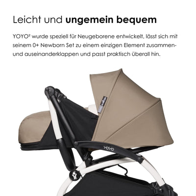 BABYZEN YOYO2 Kompletter Kinderwagen - Inklusive YOYO 0+ Neugeborenen Set (Taupe), Kinderwagengestell (White) & 6+ Textilset (Taupe) - für Kleinkinder bis 22 kg