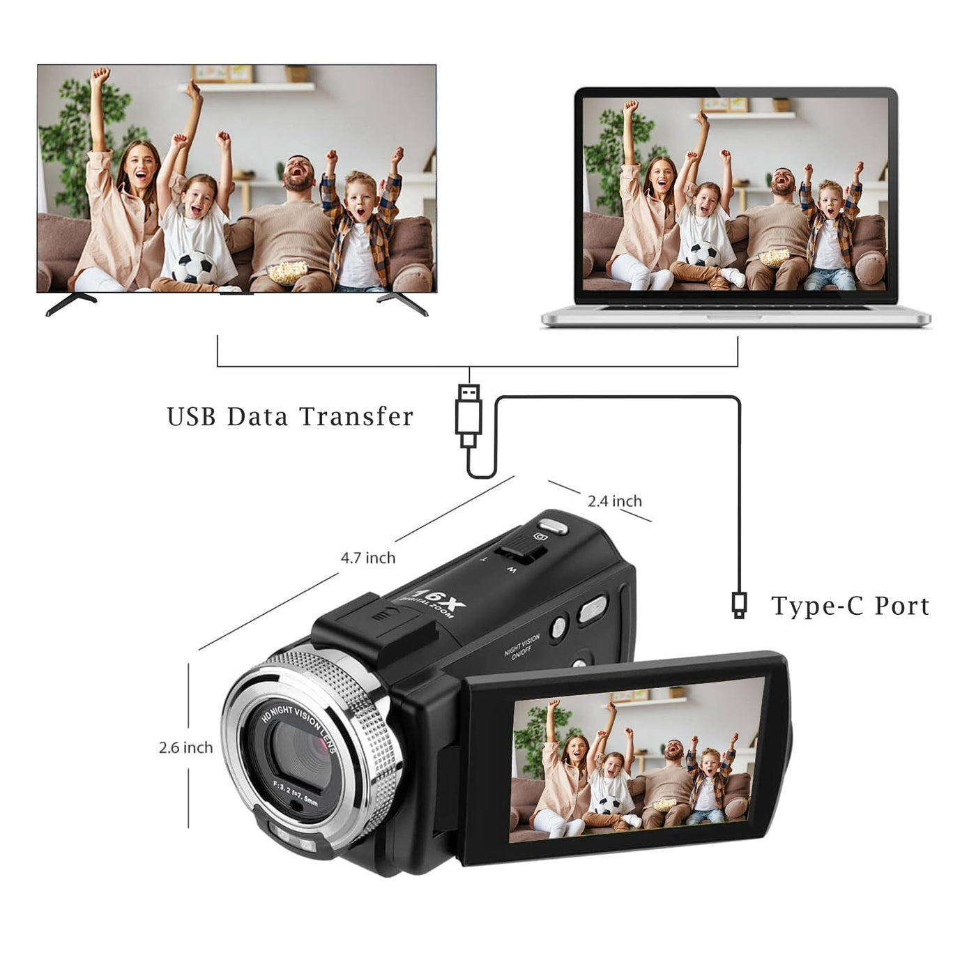 ORDRO V12 Videokamera Camcorder Full HD 1080P 30FPS Infrarot Nachtsichtkamera 3.0 Zoll LCD Bildschirm 16X Zoom Camcorder mit 16GB Memory Karte Fernbedienung und 2 Akkus