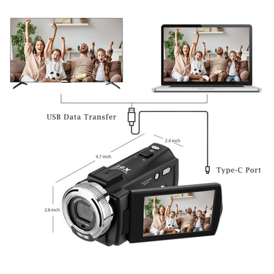 ORDRO V12 Videokamera Camcorder Full HD 1080P 30FPS Infrarot Nachtsichtkamera 3.0 Zoll LCD Bildschirm 16X Zoom Camcorder mit 16GB Memory Karte Fernbedienung und 2 Akkus