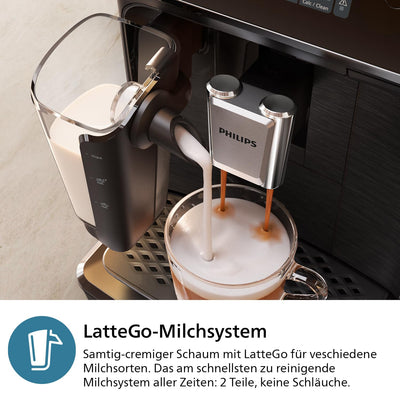 PHILIPS 2300 Series Kaffeevollautomat - 4 Getränke, Modernes Farb-Touchscreen-Display, LatteGo-Milchsystem, SilentBrew, 100% Keramikmahlwerk, AquaClean Filter. Mattschwarz (EP2330/10)