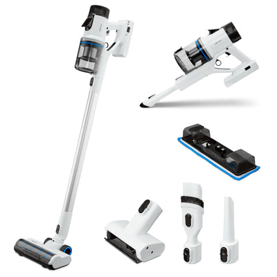 MEDION P400 W Stabstaubsauger mit Wischfunktion (kabellos, beutellos, Zyklon-Technologie, 400 Watt, 2in1 Stielstaubsauger Handstaubsauger, Akku, Staubsensor, HEPA H13, LED Touch Display, Bürstenrolle)