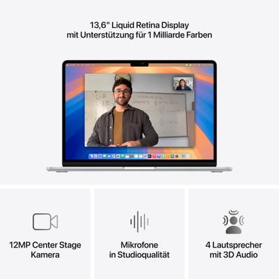 Apple MacBook Air (13", Apple M4 Chip mit 10‑Core CPU und 8‑Core GPU, 16GB Gemeinsamer Arbeitsspeicher, 256 GB) - Silber