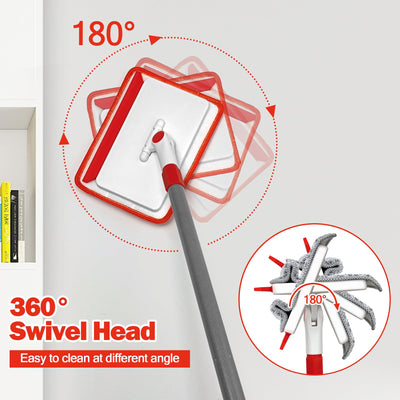 JEHONN Wischmopp Fliesenreiniger Gerät mit Langem Griff 142 cm, Wand und Fußleisten Reiniger, 4-in-1 Fliesen Reinigungsgerät mit 1 Bürste, 2 Chenille, 2 Mikrofaserpads für Fußbodenleiste