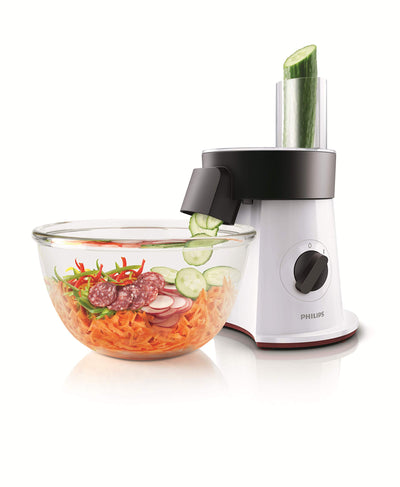 Philips HR1388/80 Viva Collection Salatzubereiter und Zerkleinerer / 200 W / 6 Scheibensätze aus Edelstahl, weiß/schwarz/rot