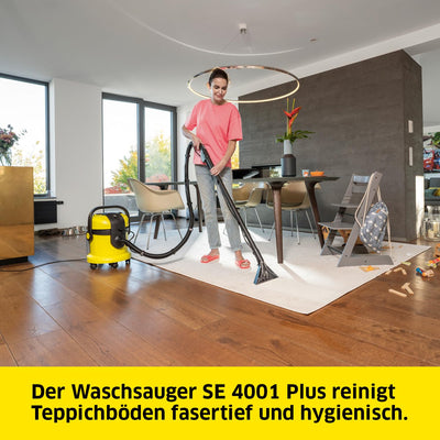Kärcher Waschsauger SE 4001 Plus, für die Reinigung von Hartflächen, textilen Oberflächen und Polstern, mit Teppichwaschdüse, Polsterwaschdüse, Nass-Trocken- und Trockendüse, Fugendüse