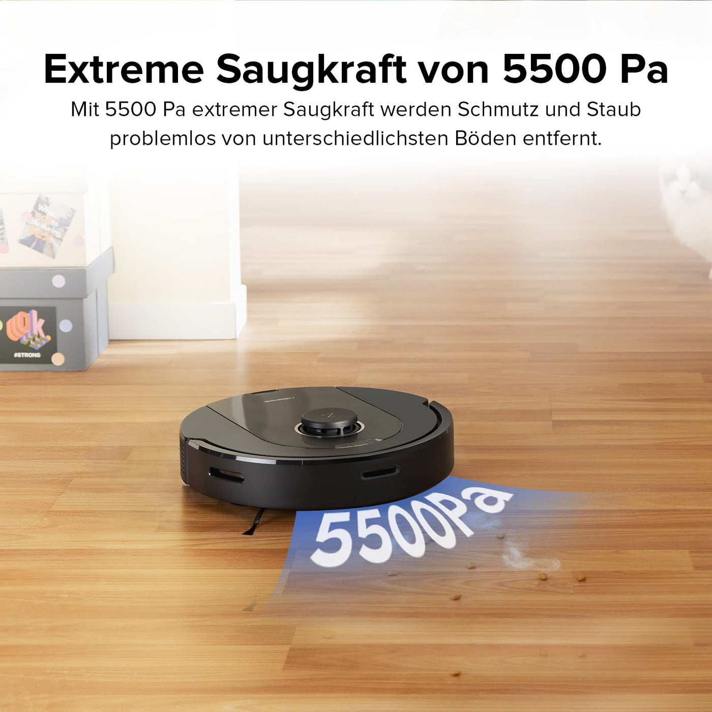 roborock Q5 Pro Saugroboter mit DuoRoller-Bürste, 5500Pa Saugkraft, 770mL Staubbehälter, 180mL Wassertank, Staubsauger Wischroboter PreciSense-LiDAR-Navigation Teppiche Tierhaare App/Alexa, Schwarz