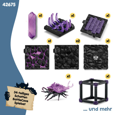 SCHLEICH ELDRADOR Creatures | Battle CAVE Schattenassel 42675 | Set aus ELDRADOR Battle Cave mit Monster und Schattenkristall | Battle Caves zur Arena stapelbar | Spielzeug ab 7 Jahren | 34 Teile