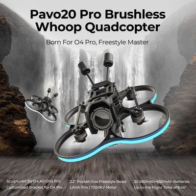 BETAFPV Pavo20 Pro Bürstenlos Whoop Quadrocopter mit HD Digital Halterung, kompatibel mit O4 Air Unit Pro, mit 1104 7200KV Motor, F4 2-3S 20A FC, COB LED-Streifen für FPV Freestyle Shooting