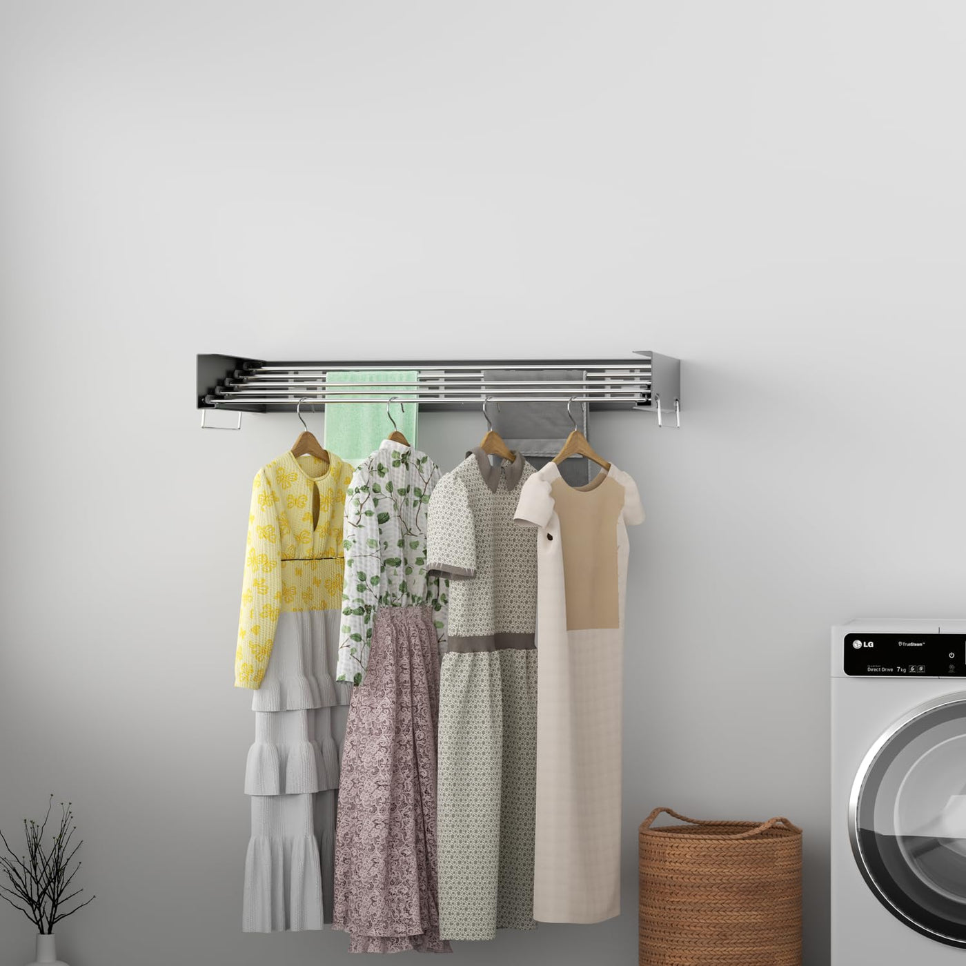 IBVIVIC Wand Wäschetrockner ausziehbar 80cm, Wäscheständer klappbar für Innen oder Außen, platzsparend kompakt, Schwarz