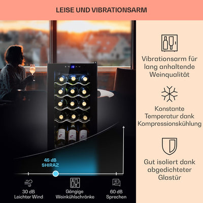 Klarstein Weinkühlschrank, 1 Zonen Getränkekühlschrank Klein, Kleiner Weinschrank 53L, Wein-Kühlschrank Klein mit Glastür, Indoor/Outdoor Flaschenkühlschrank, Wine Fridge 5-18°C, 15 Flaschen