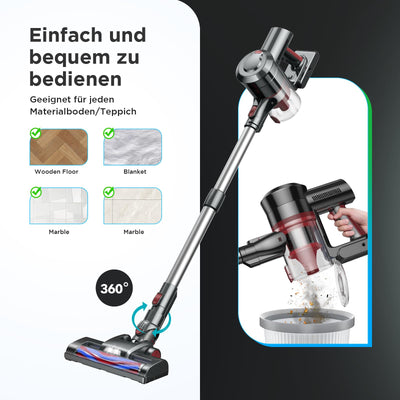 KLiHD Akku Staubsauger Staubsauger Kabellos: 450W/38000Pa mit LED Display Bis zu 55Mins Laufzeit Anti-Tangle-Staubsauger Stielstaubsauger für Tierhaare Hartböden Teppich