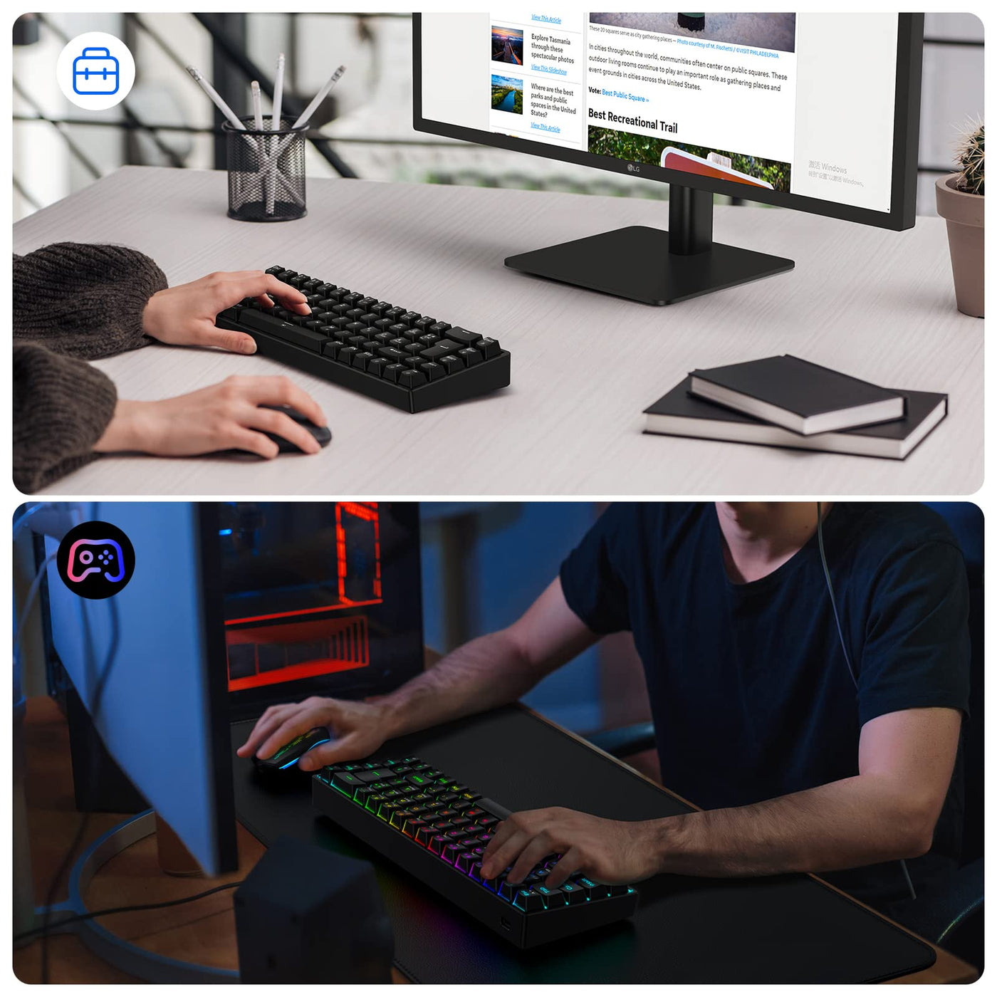 TECURS Gaming Tastatur Kabellos, Mechanische Tastatur RGB QWERTZ (German Layout) mit Rote Schalter für PC Gamer und Arbeits, 65% TKL Gaming Keyboard für PS4 /PS5/Laptop/Xbox One, Schwarz
