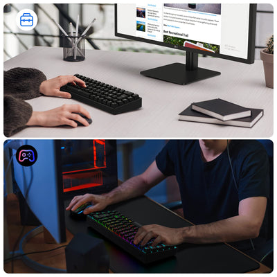 TECURS Gaming Tastatur Kabellos, Mechanische Tastatur RGB QWERTZ (German Layout) mit Rote Schalter für PC Gamer und Arbeits, 65% TKL Gaming Keyboard für PS4 /PS5/Laptop/Xbox One, Schwarz