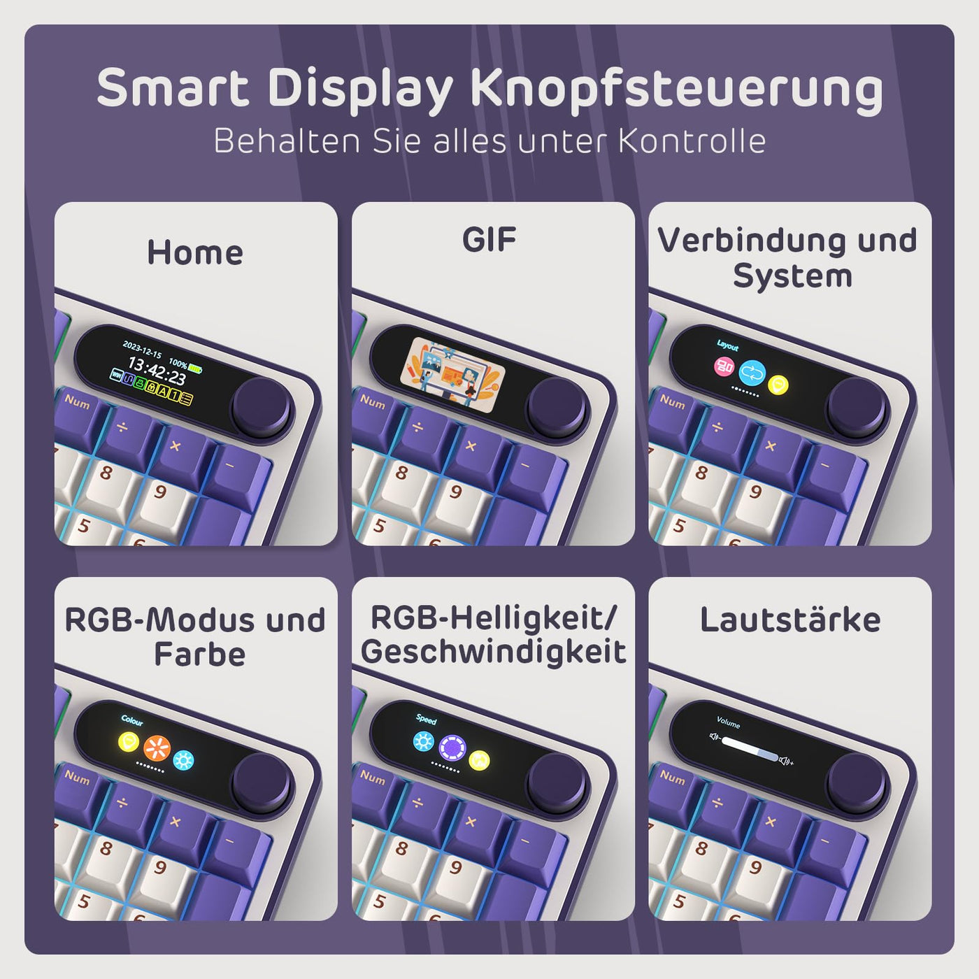 RK ROYAL KLUDGE S98 DE Mechanische Tastatur mit Smart Display & Knopf, Top Mount 96% Kabellose Mechanische Tastatur BT/2.4G/USB-C, Hot-Swap-fähige, Software-Unterstützung, 98 Tasten, QWERTZ