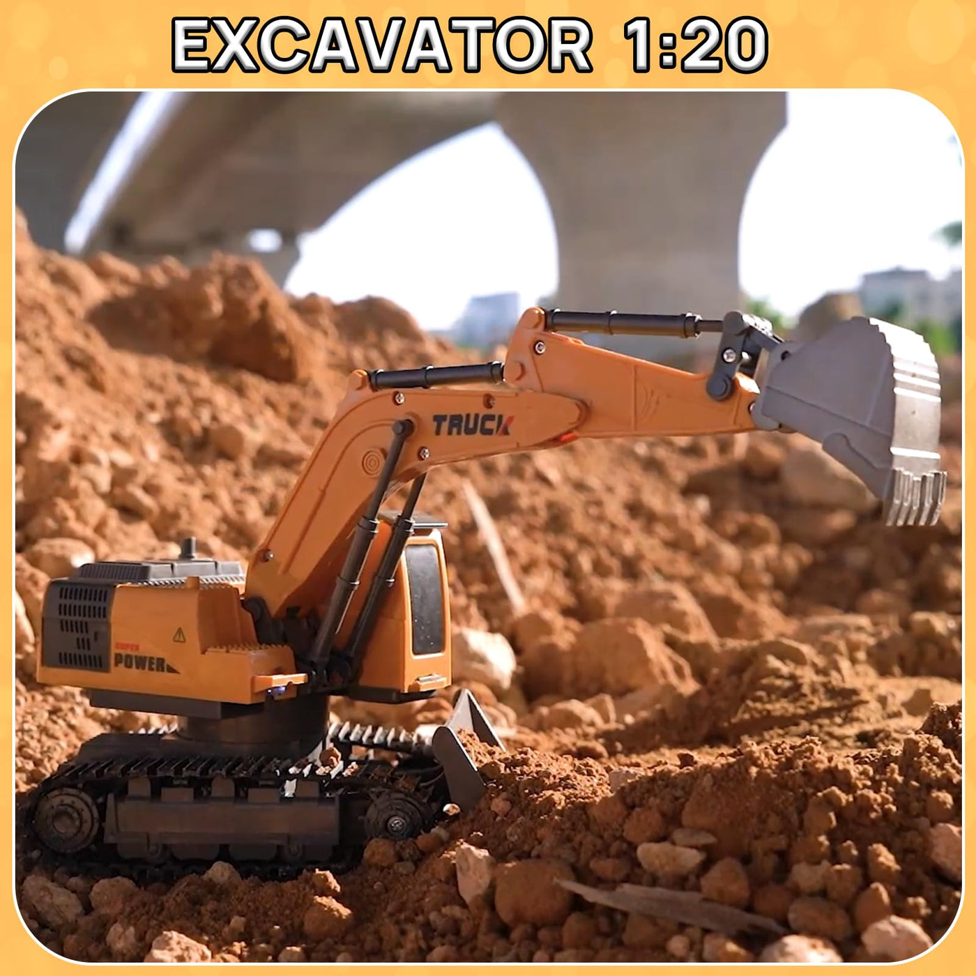 BORSCELLOR Ferngesteuertes Bagger Spielzeuge für Jungen, 2-in-1 RC Bagger Traktor mit Bulldozer, 2,4GHz Baufahrzeug Spielzeug Auto mit Licht und Musik für Jungen im Alter von 3 4 5 6 7 8 bis 12 Jahren