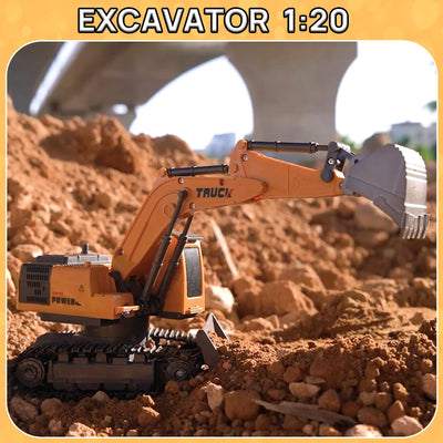 BORSCELLOR Ferngesteuertes Bagger Spielzeuge für Jungen, 2-in-1 RC Bagger Traktor mit Bulldozer, 2,4GHz Baufahrzeug Spielzeug Auto mit Licht und Musik für Jungen im Alter von 3 4 5 6 7 8 bis 12 Jahren