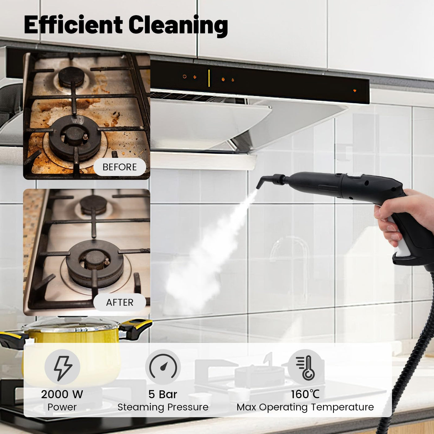 RELAX4LIFE Dampfreiniger, Dampfdruck: 5 bar, Leistung: 2000W, Flächenleistung: 108 m², Tank: 1,8 L, Aufheizzeit: 8 min., mit 24 Zubehöre&Druckmesser, für Teppiche, Boden, Fliese, Fenster, Sofa (Weiß)