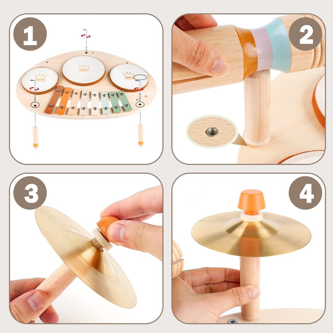 Skirfy Musikinstrumente-Set Aus Holz – Trommeln & Xylophon – Montessori Lernspielzeug Für Kinder Ab 3 Jahren – Fördert Kreativität & Motorik