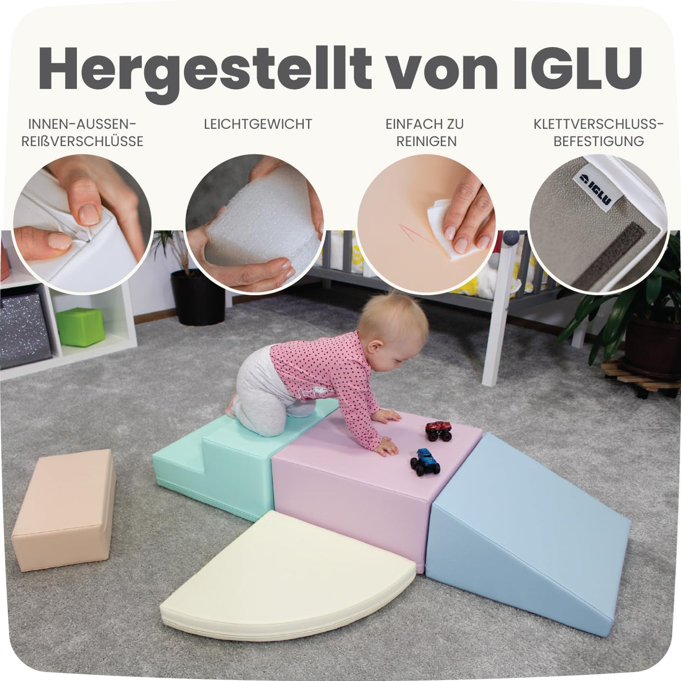 IGLU SOFT PLAY Corner Climber 5 STK Schaumstoff Bausteine Kinder und Baby zum Klettern Schaumstoffbausteine Kletterblöcke (Pastel)