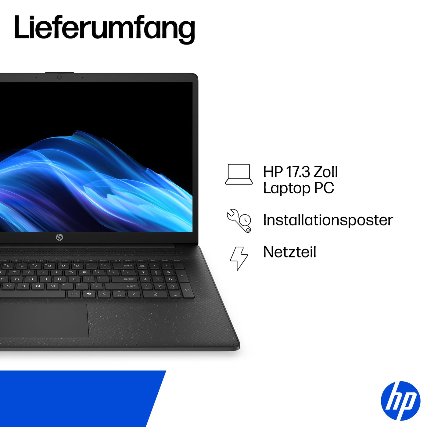 HP Laptop mit 17,3" FHD Display, AMD Ryzen 3 7320U, 8 GB DDR5 RAM, 512 GB SSD, AMD Radeon Grafik, Windows 11, QWERTZ, Silber inkl. 25 GB Dropbox-Speicher für 12 Monate