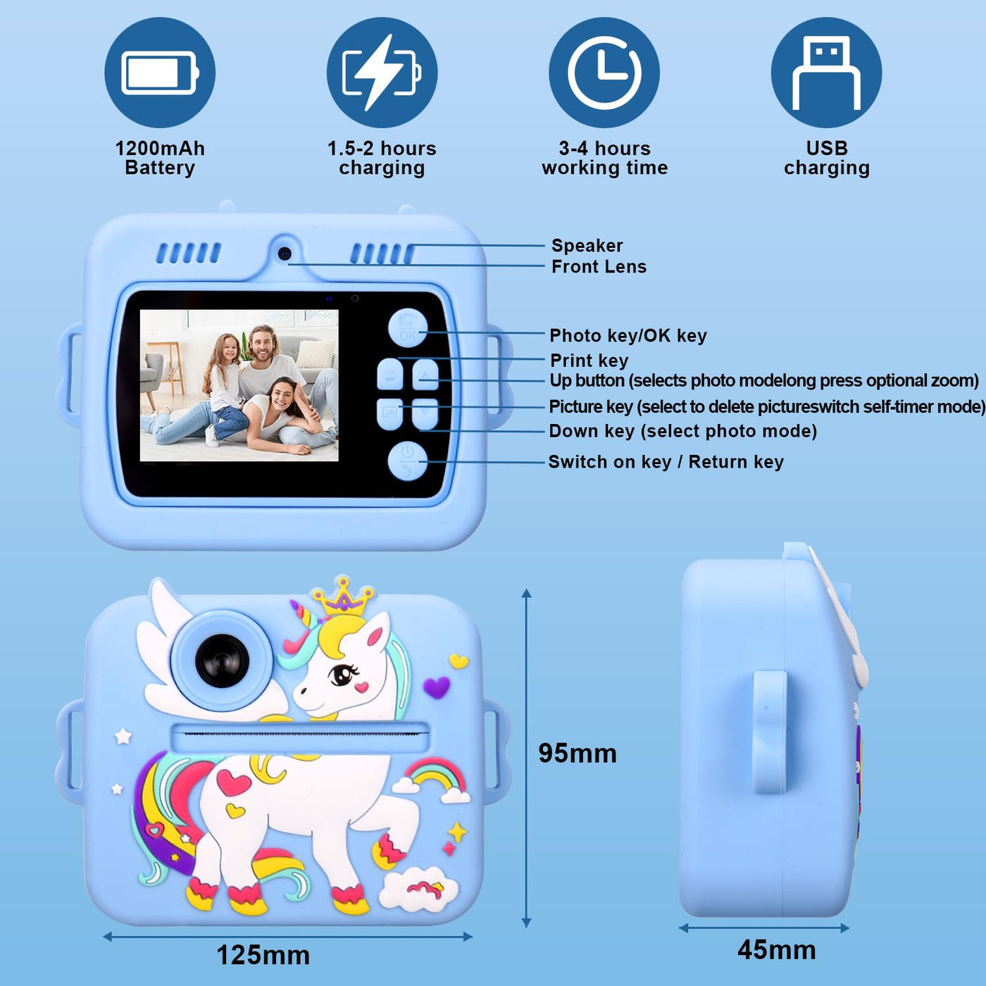 Kinderkamera, Sofortbildkamera Kinderkamera 48MP, 2,4 Zoll 1080P HD Kinder Digitalkamera mit 32GB Karte & Druckpapier, 8X Zoom, Geschenke für Jungen und Mädchen 3-12 Jahre (Blau)