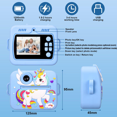 Kinderkamera, Sofortbildkamera Kinderkamera 48MP, 2,4 Zoll 1080P HD Kinder Digitalkamera mit 32GB Karte & Druckpapier, 8X Zoom, Geschenke für Jungen und Mädchen 3-12 Jahre (Blau)
