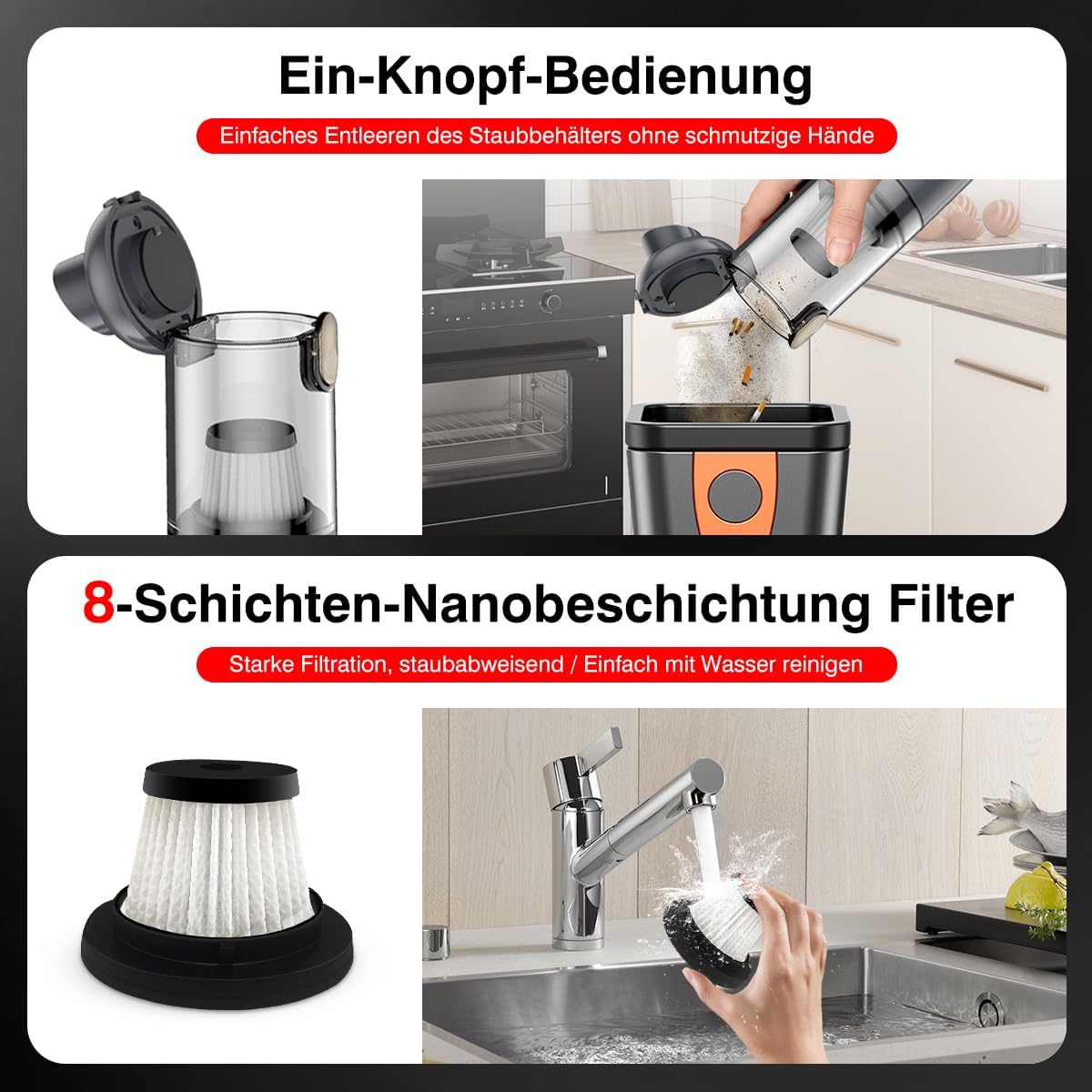 USUIELIGHT Handstaubsauger Akku 6000Pa - Handstaubsauger Kabellos mit 18 Min Laufzeit, 4000mAh, Leicht und Tragbar, Autosauger mit Blas- und Saugfunktion für Auto, Haus, Büro, Tierhaare