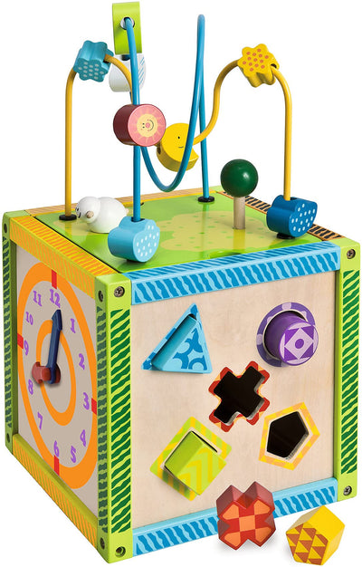 Eichhorn 100002235 buntes Spielcenter, Motorikwürfel mit Motorikschleife, Uhr, Motorikspiel, Drehspiel und 5 Steckbausteine, für Kinder ab 1 Jahr, Größe: 20x20x36 cm