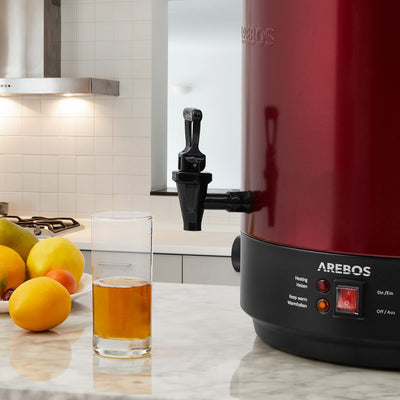 Arebos Einkochautomat 2500 W | Einkochtopf 28 L | mit Thermostat & Überhitzungsschutz | stufenlose Temperatureinstellung 30-110°C | Glühweinkocher | inkl. Einmachglasheber & Einmachtrichter | Weiß