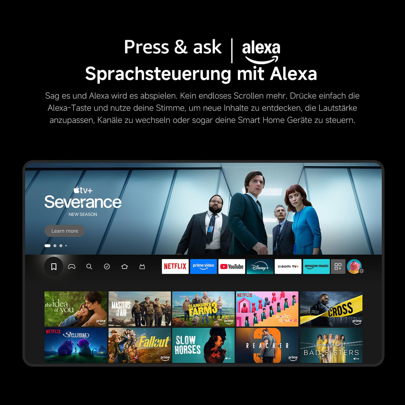 Xiaomi F Pro, 50 Zoll (127 cm), 4K UHD QLED, Smart TV, Fire TV, Triple Tuner DVB-C/S/S2/T/T2, HDR10, Game Boost mode 120Hz, MEMC, Sprachsteuerung mit Alexa, 2GB+32GB, Kompatibel mit Apple AirPlay