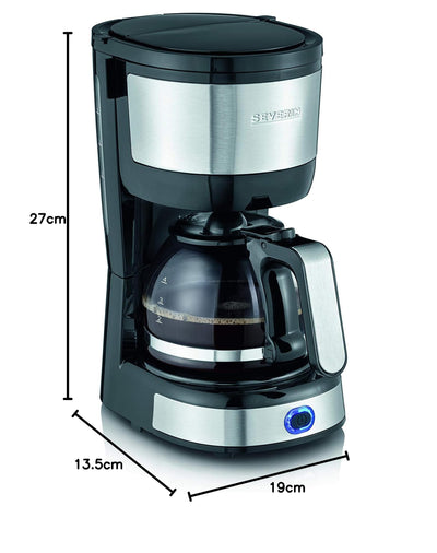SEVERIN Kompakt Kaffeemaschine, aromatischer Kaffee mit dem Kaffeebereiter für bis zu 4 Tassen, Filterkaffeemaschine mit Permanent-Schwenkfilter, Edelstahl/schwarz, KA 4808